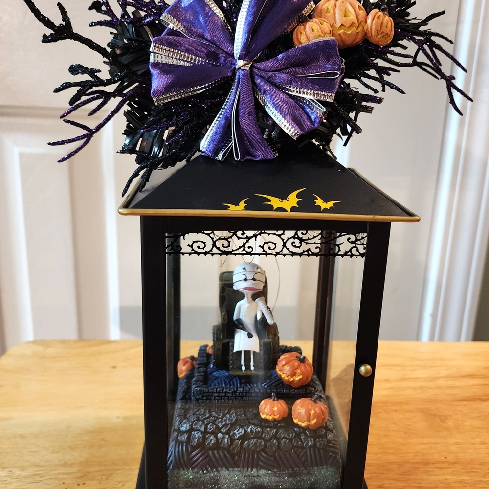 Nightmare Before Christmas Halloween Lantern with Purple Bow and Pumpkins